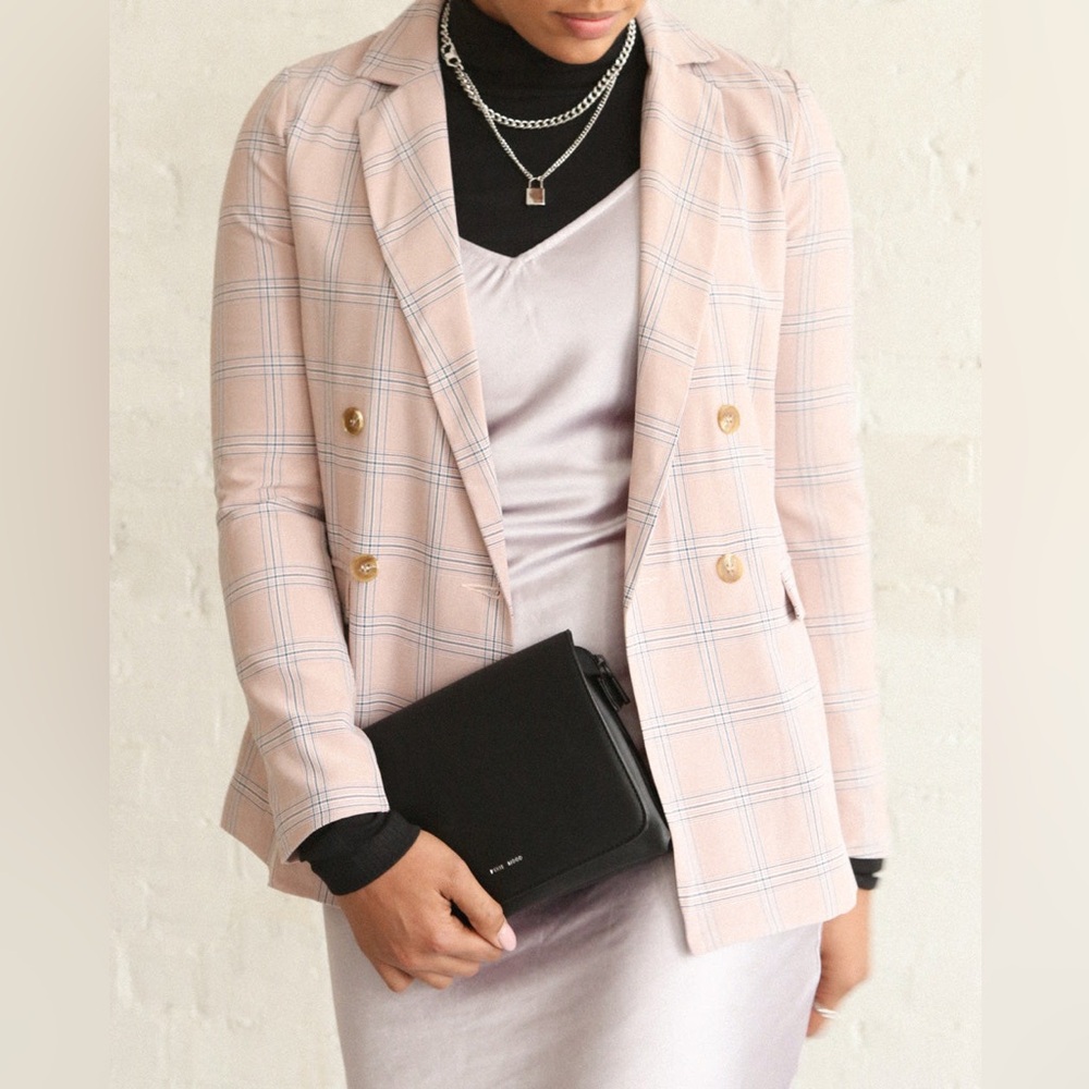 Sans Souci Pink & Pastel Blue Plaid Blazer
